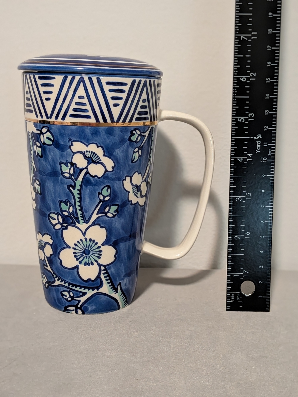 Blue Floral Ceramic Travel Mug with Lid - Ceramic - Picture 7 of 8